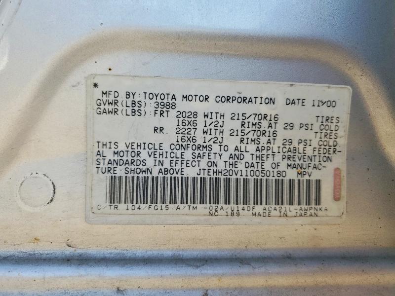 2001 Toyota Rav4 მანქანა იყიდება აუქციონზე, vin: JTEHH20V110050180, აუქციონის ნომერი: 55630466