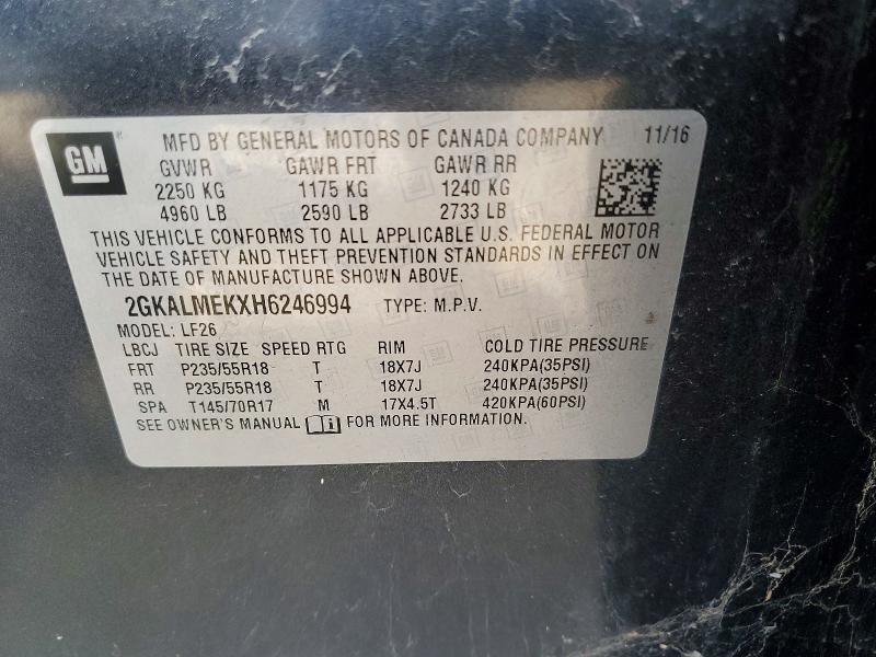 Aukcja sprzedaży 2017 Gmc Terrain, vin: 2GKALMEKXH6246994, numer aukcji: 53204266
