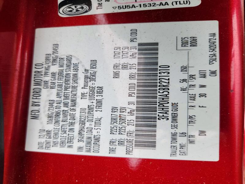Aukcja sprzedaży 2011 Ford Fusion, vin: 3FAHP0HA5BR221310, numer aukcji: 53234756