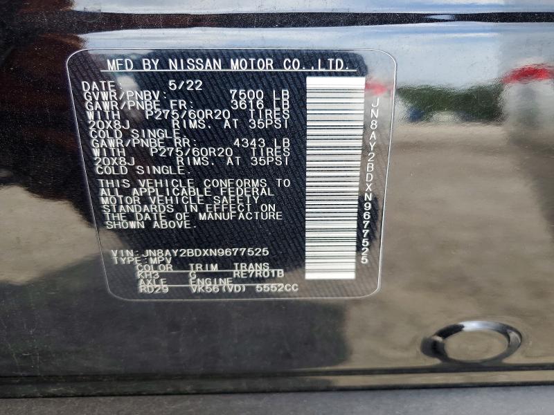 Продажа на аукционе авто 2022 Nissan Armada, vin: JN8AY2BDXN9677525, номер лота: 52512076