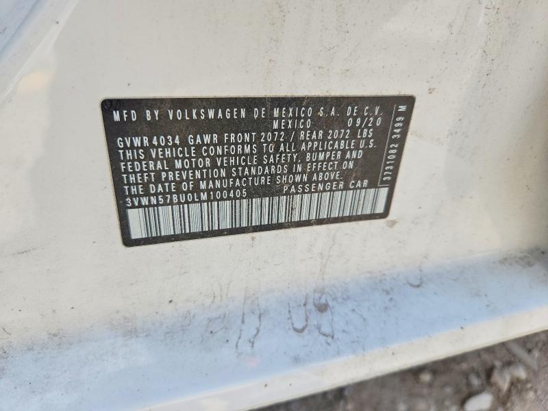 2020 Volkswagen Jetta მანქანა იყიდება აუქციონზე, vin: 3VWN57BU0LM100405, აუქციონის ნომერი: 52365466