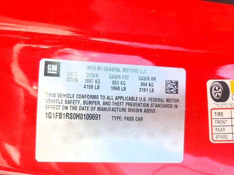Aukcja sprzedaży 2017 Chevrolet Camaro, vin: 1G1FB1RS0H0109691, numer aukcji: 53652186