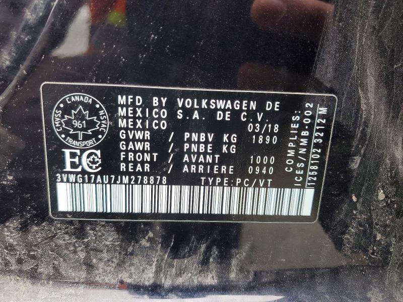 Aukcja sprzedaży 2018 Volkswagen Golf, vin: 3VWG17AU7JM278878, numer aukcji: 55254646