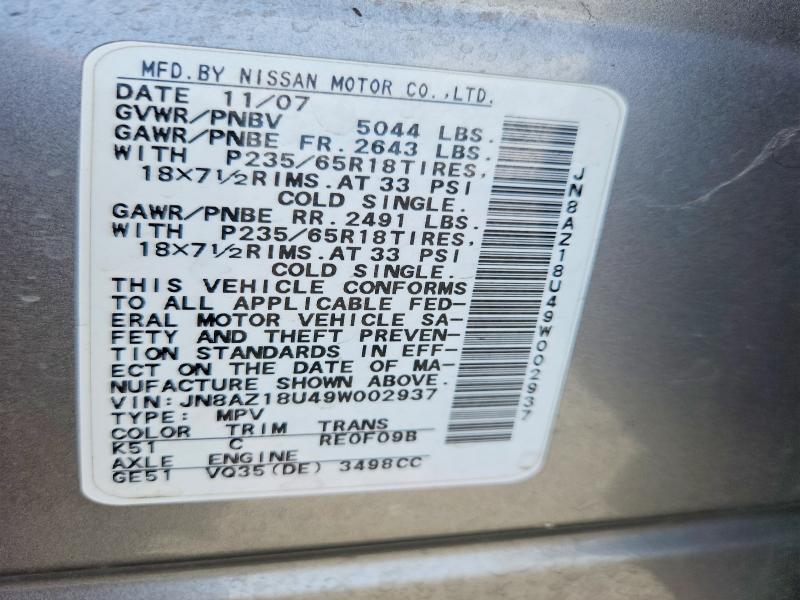 Aukcja sprzedaży 2009 Nissan Murano, vin: JN8AZ18U49W002937, numer aukcji: 54753316