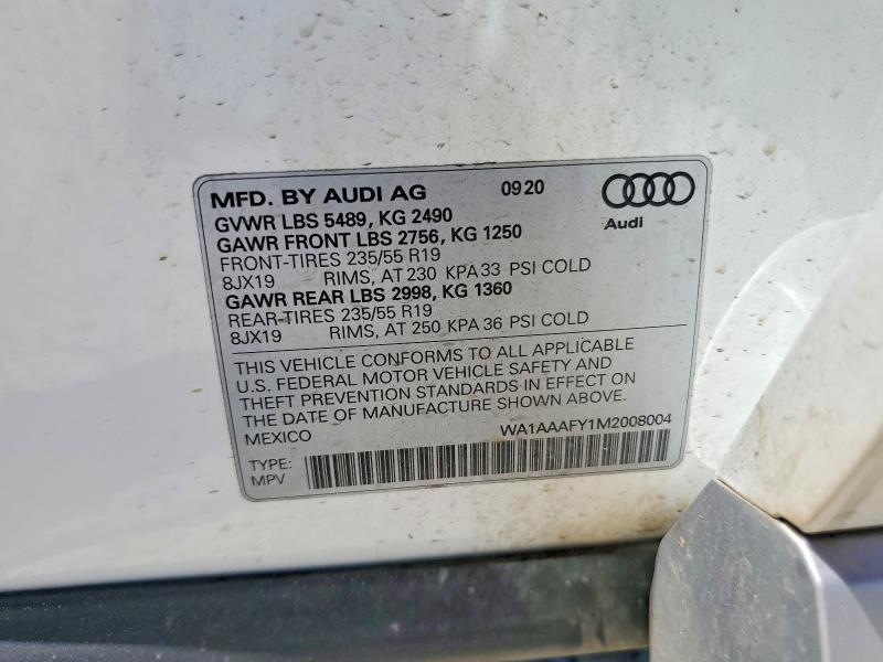 Aukcja sprzedaży 2021 Audi Q5, vin: WA1AAAFY1M2008004, numer aukcji: 54099166
