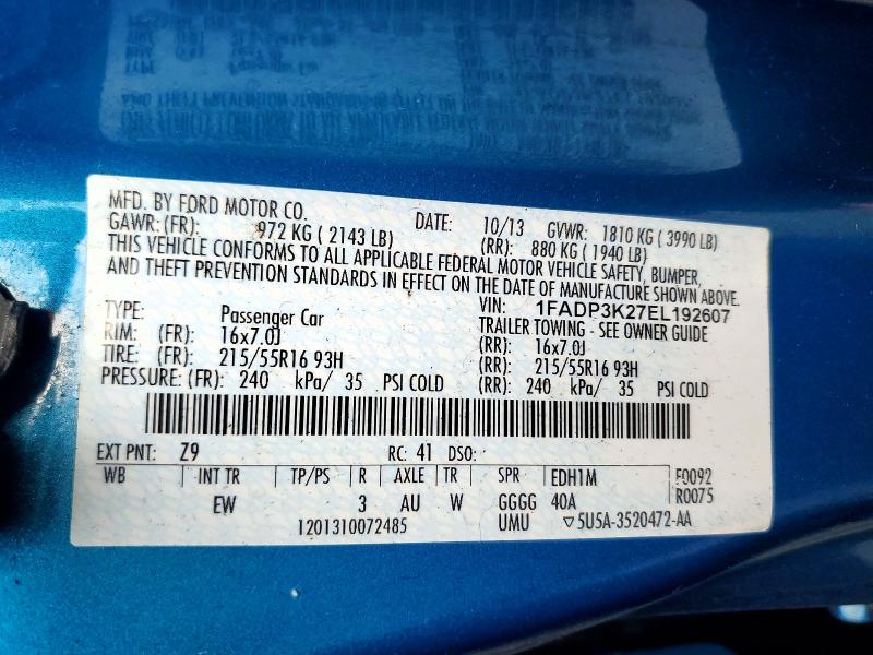 Продаж на аукціоні авто 2014 Ford Focus, vin: 1FADP3K27EL192607, номер лоту: 53258236