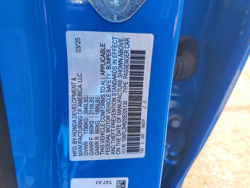 Продаж на аукціоні авто 2025 Honda Civic, vin: 19XFL2H82SE025130, номер лоту: 53850016