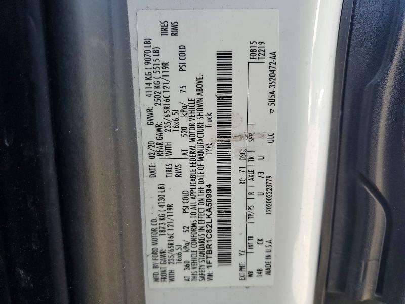 Продаж на аукціоні авто 2020 Ford Transit, vin: 1FTBR1C82LKA50994, номер лоту: 52320696