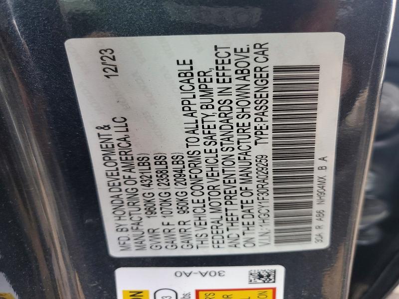 2024 Honda Accord მანქანა იყიდება აუქციონზე, vin: 1HGCY1F30RA029259, აუქციონის ნომერი: 52228566