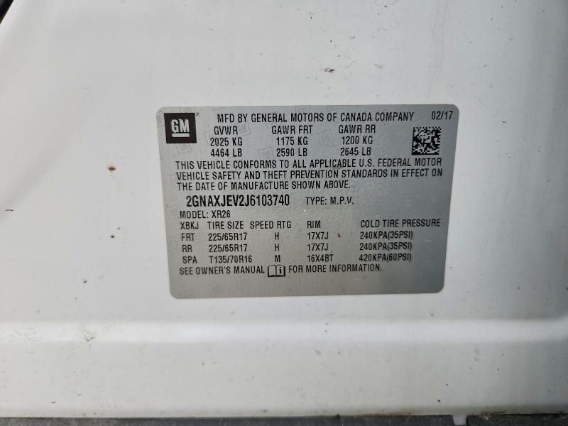 Aukcja sprzedaży 2018 Chevrolet Equinox, vin: 2GNAXJEV2J6103740, numer aukcji: 47618446