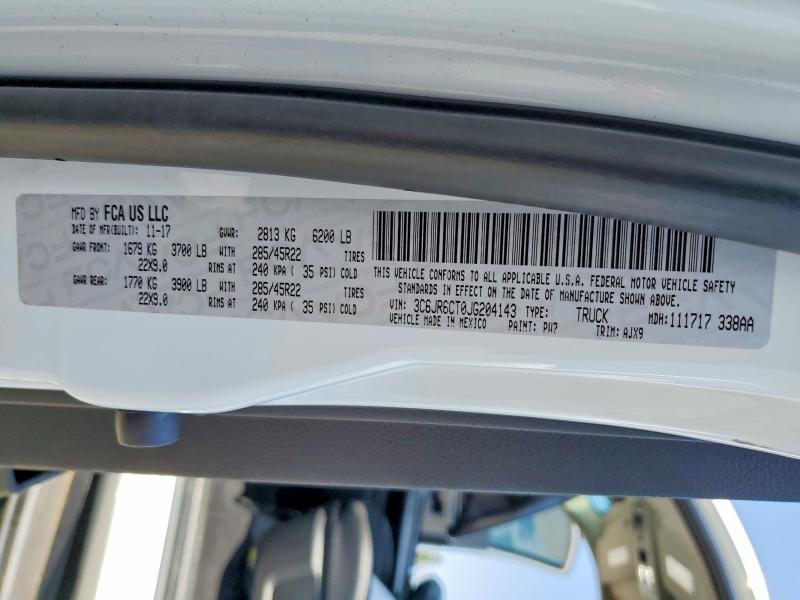 Продажа на аукционе авто 2018 Ram 1500, vin: 3C6JR6CT0JG204143, номер лота: 52952746