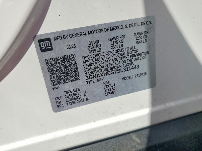 Aukcja sprzedaży 2025 Chevrolet Equinox, vin: 3GNAXHEG7SL311443, numer aukcji: 54265976