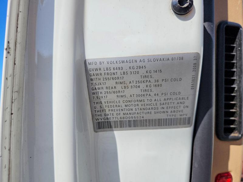 52261276 :رقم المزاد ، WVGBE77L68D055524 vin ، 2008 Volkswagen Touareg 2 مزاد بيع