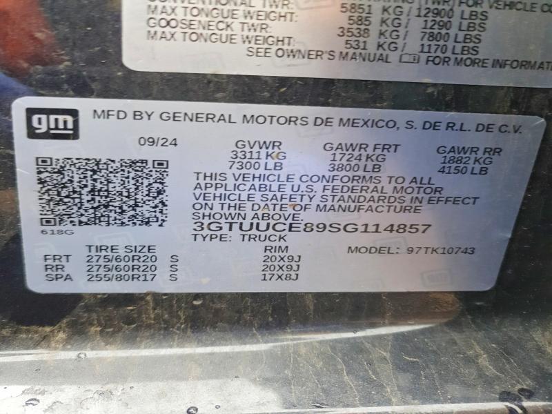 Aukcja sprzedaży 2025 Gmc Sierra, vin: 3GTUUCE89SG114857, numer aukcji: 51879006
