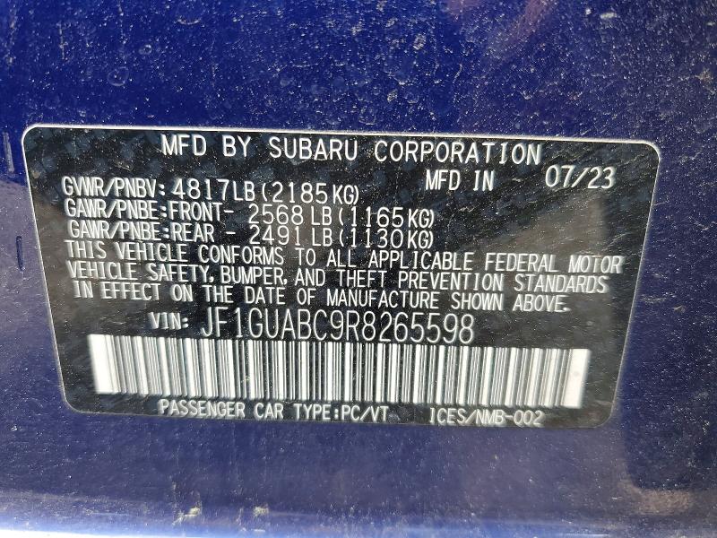53780906 :رقم المزاد ، JF1GUABC9R8265598 vin ، 2024 Subaru Impreza مزاد بيع