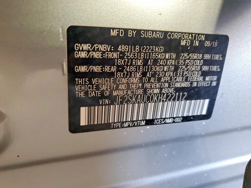 Aukcja sprzedaży 2019 Subaru Forester, vin: JF2SKAUC0KH422112, numer aukcji: 53299796