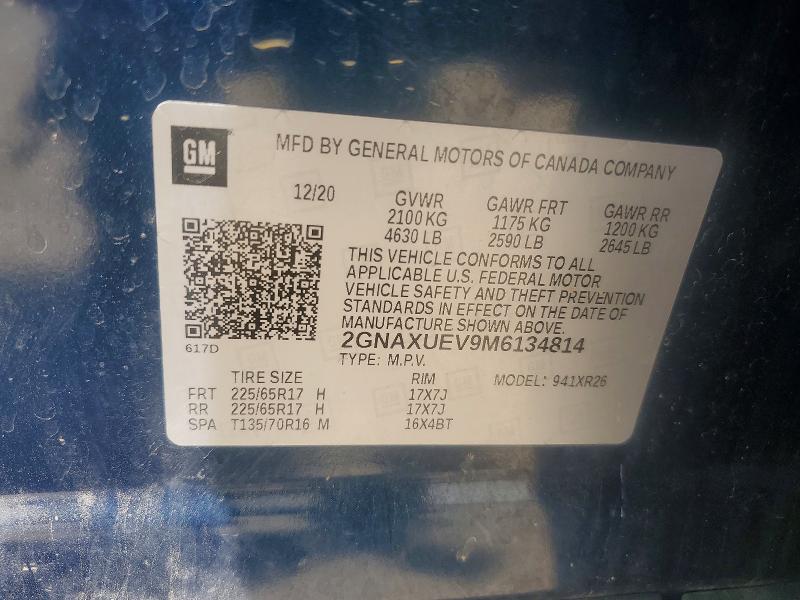 Продажа на аукционе авто 2021 Chevrolet Equinox, vin: 2GNAXUEV9M6134814, номер лота: 55103496