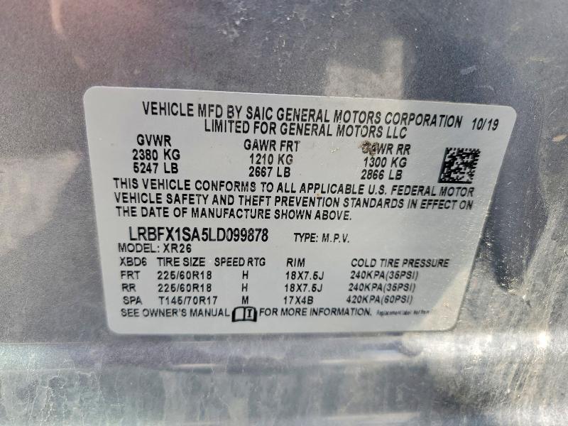 2020 Buick Envision მანქანა იყიდება აუქციონზე, vin: LRBFX1SA5LD099878, აუქციონის ნომერი: 52336196