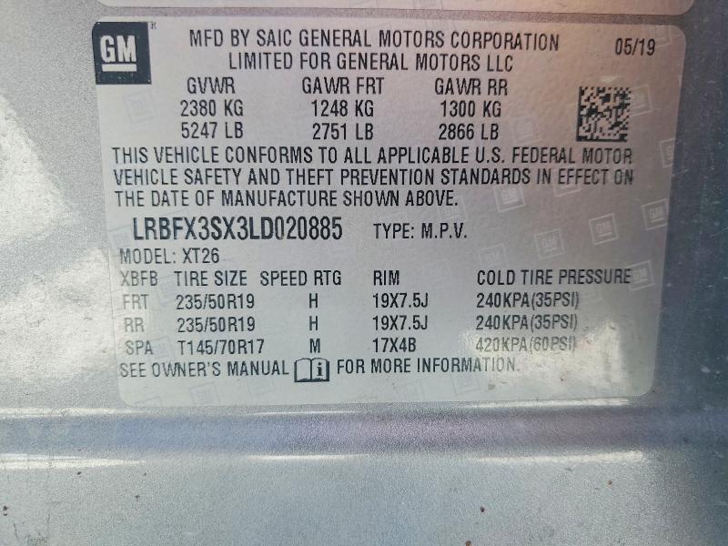 2020 Buick Envision მანქანა იყიდება აუქციონზე, vin: LRBFX3SX3LD020885, აუქციონის ნომერი: 54270906