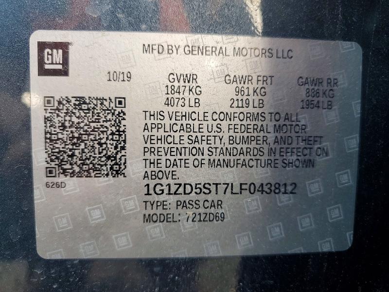 Продаж на аукціоні авто 2020 Chevrolet Malibu, vin: 1G1ZD5ST7LF043812, номер лоту: 54230286