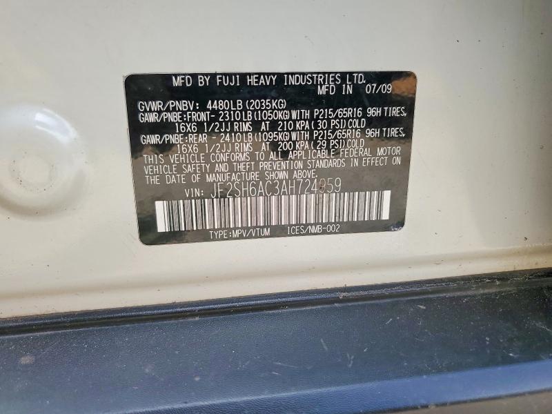 2010 Subaru Forester მანქანა იყიდება აუქციონზე, vin: JF2SH6AC3AH724959, აუქციონის ნომერი: 55001106