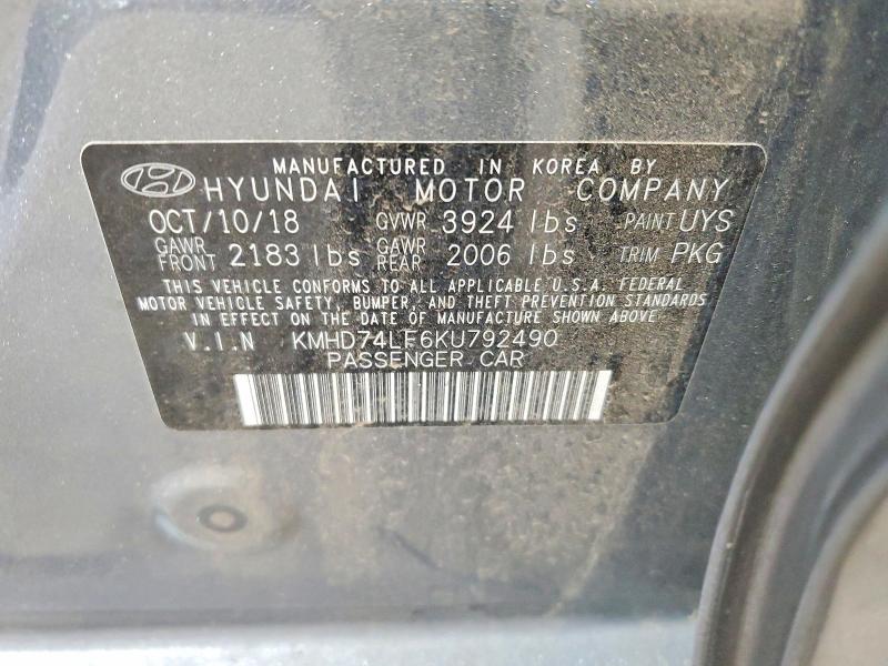 Продаж на аукціоні авто 2019 Hyundai Elantra, vin: KMHD74LF6KU792490, номер лоту: 55011086