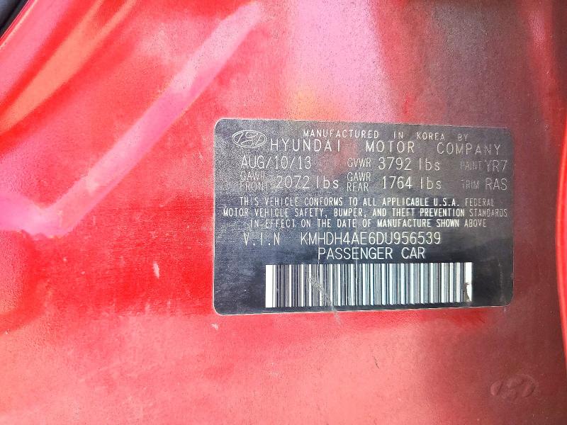 51813166 :رقم المزاد ، KMHDH4AE6DU956539 vin ، 2013 Hyundai Elantra مزاد بيع