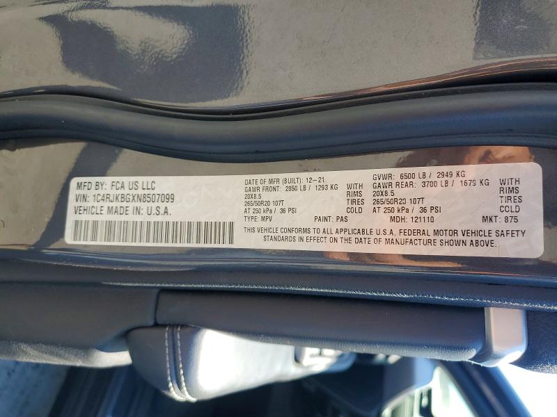 Продаж на аукціоні авто 2022 Jeep Grand Cherokee, vin: 1C4RJKBGXN8507099, номер лоту: 52266796