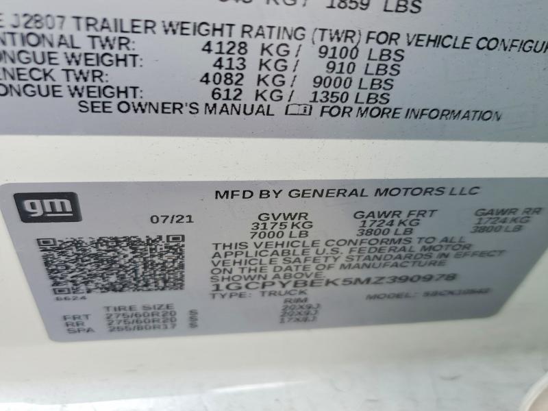 Продажа на аукционе авто 2021 Chevrolet Silverado, vin: 1GCPYBEK5MZ390978, номер лота: 54185306
