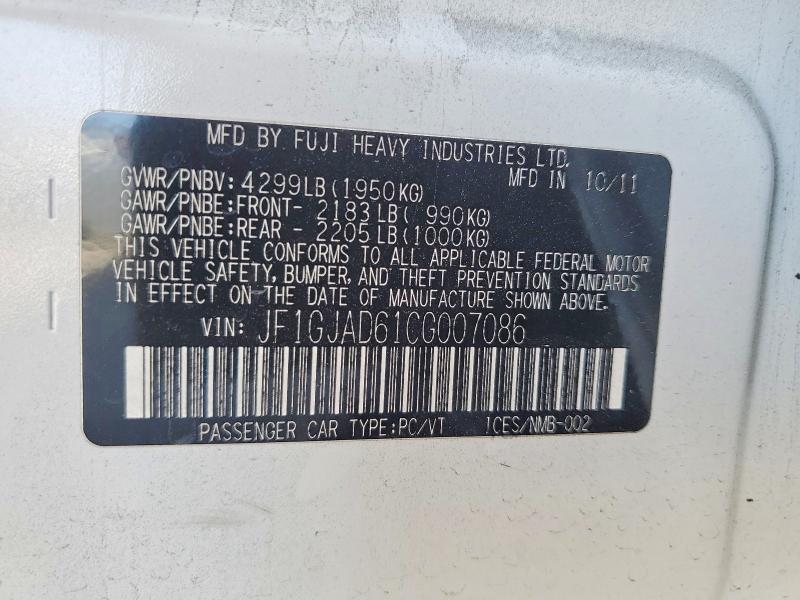 Продаж на аукціоні авто 2012 Subaru Impreza, vin: JF1GJAD61CG007086, номер лоту: 52096796