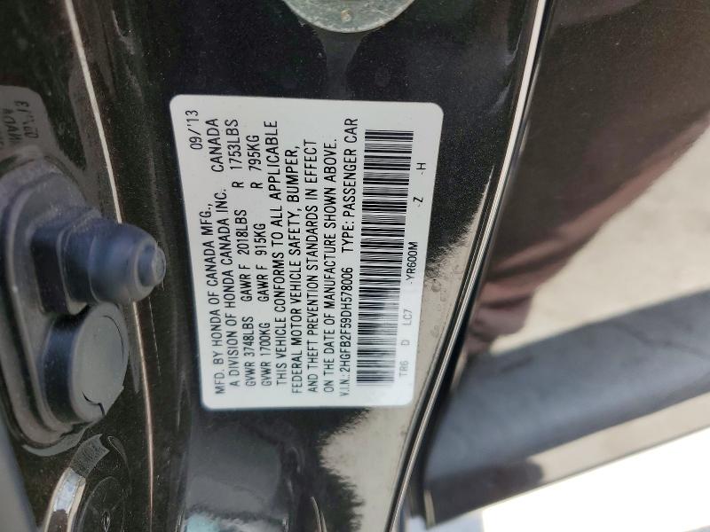 54962666 :رقم المزاد ، 2HGFB2F59DH578006 vin ، 2013 Honda Civic مزاد بيع
