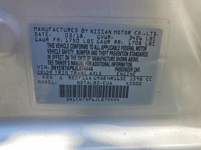 Продаж на аукціоні авто 2018 Nissan Versa, vin: 3N1CN7AP6JL874444, номер лоту: 53805586