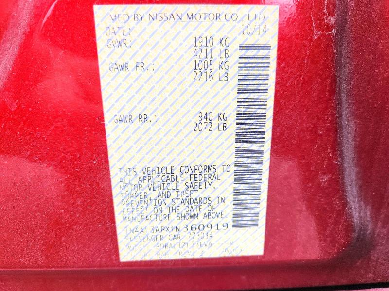 Продаж на аукціоні авто 2015 Nissan Altima, vin: 1N4AL3APXFN360919, номер лоту: 54489236
