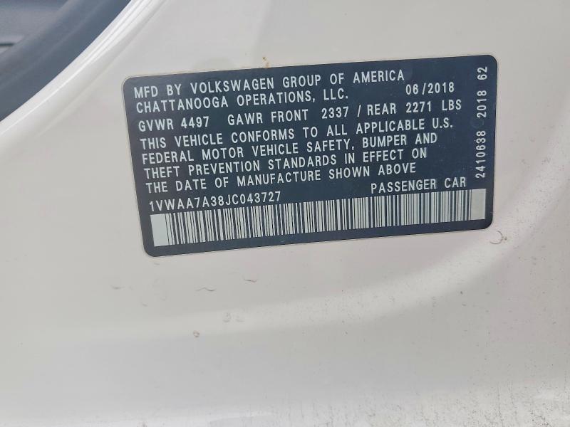 Продаж на аукціоні авто 2018 Volkswagen Passat, vin: 1VWAA7A38JC043727, номер лоту: 54513066