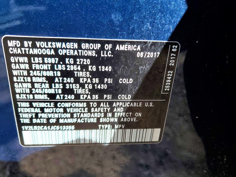 Продаж на аукціоні авто 2018 Volkswagen Atlas, vin: 1V2LR2CA1JC513355, номер лоту: 53050226