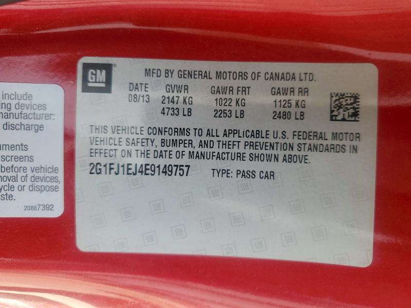52653776 :رقم المزاد ، 2G1FJ1EJ4E9149757 vin ، 2014 Chevrolet Camaro مزاد بيع