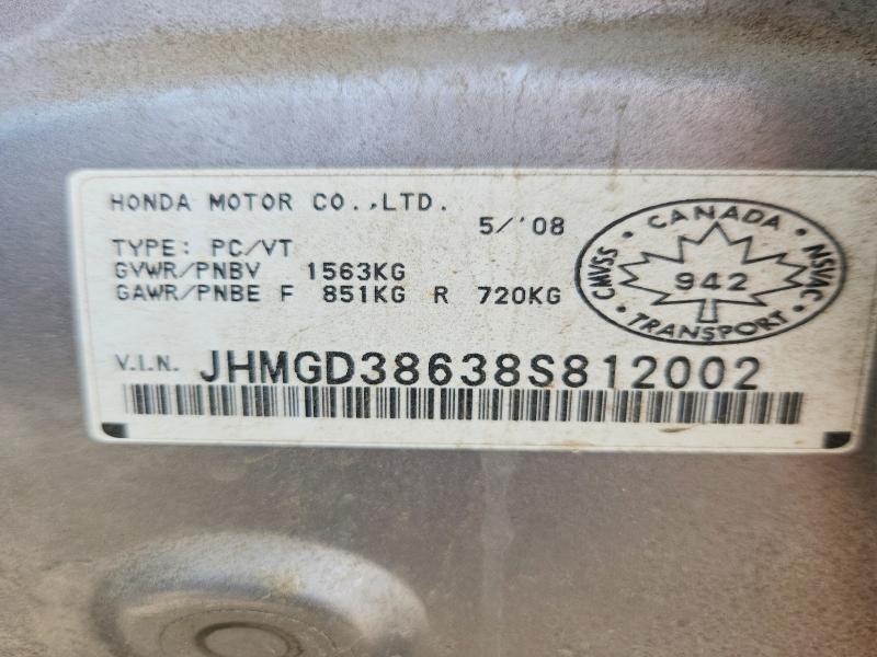 51967056 :رقم المزاد ، JHMGD38638S812002 vin ، 2008 Honda Fit مزاد بيع
