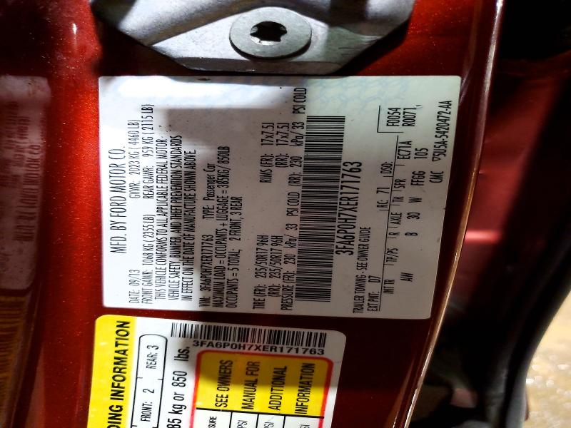 Aukcja sprzedaży 2014 Ford Fusion, vin: 3FA6P0H7XER171763, numer aukcji: 50330456