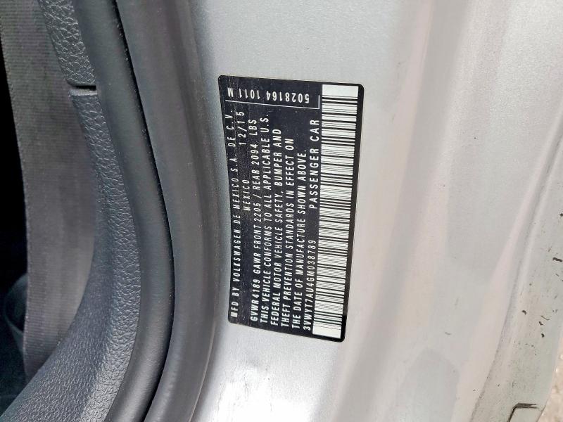 52528836 :رقم المزاد ، 3VWYT7AU4GM038789 vin ، 2016 Volkswagen Gti مزاد بيع