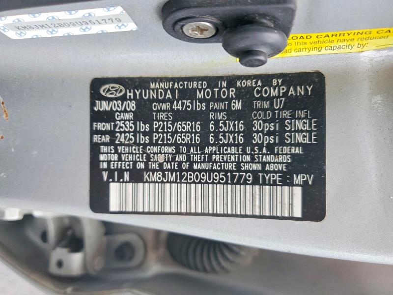 2009 Hyundai Tucson მანქანა იყიდება აუქციონზე, vin: KM8JM12B09U951779, აუქციონის ნომერი: 54484286