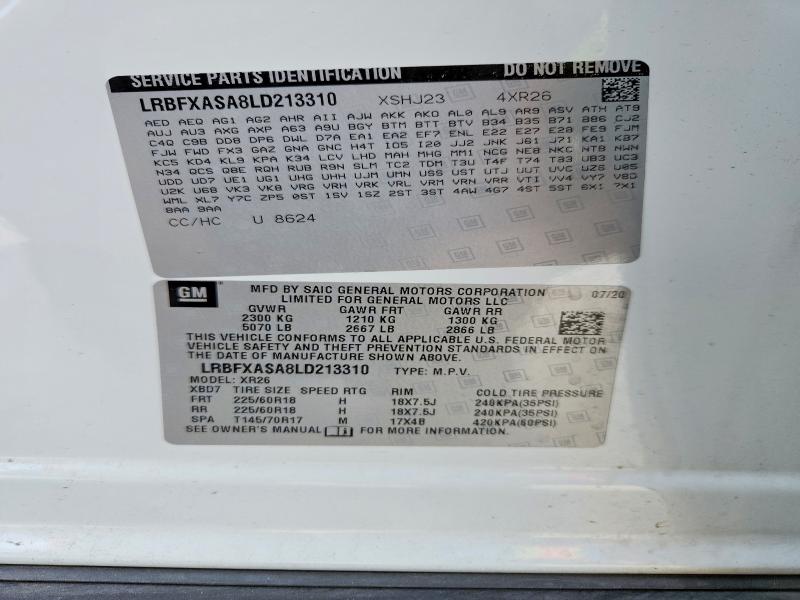 Продаж на аукціоні авто 2020 Buick Envision, vin: LRBFXASA8LD213310, номер лоту: 53962296
