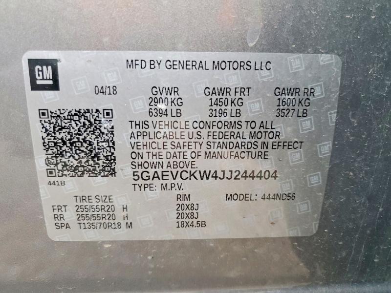 2018 Buick Enclave მანქანა იყიდება აუქციონზე, vin: 5GAEVCKW4JJ244404, აუქციონის ნომერი: 52970116