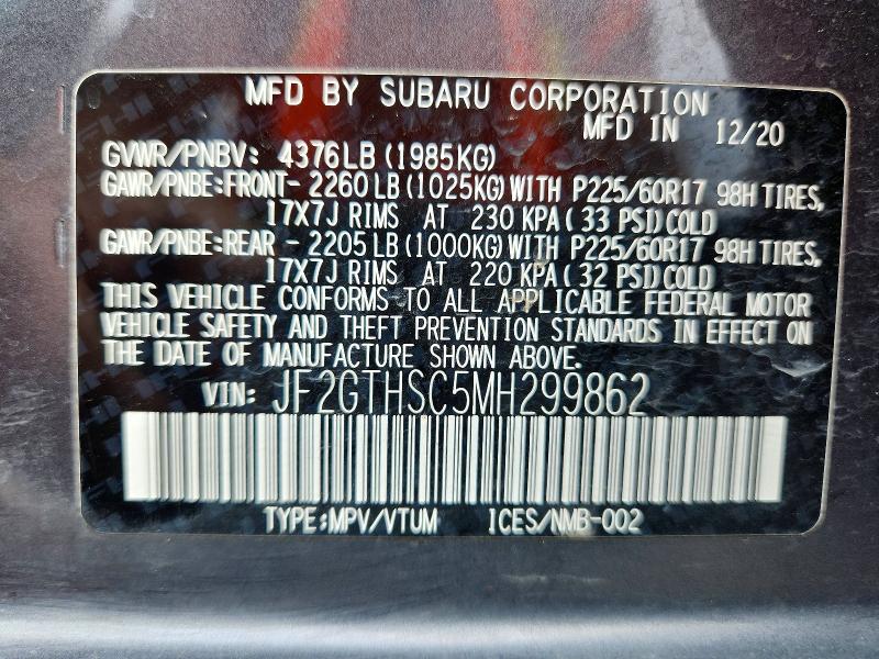 52056946 :رقم المزاد ، JF2GTHSC5MH299862 vin ، 2021 Subaru Crosstrek مزاد بيع