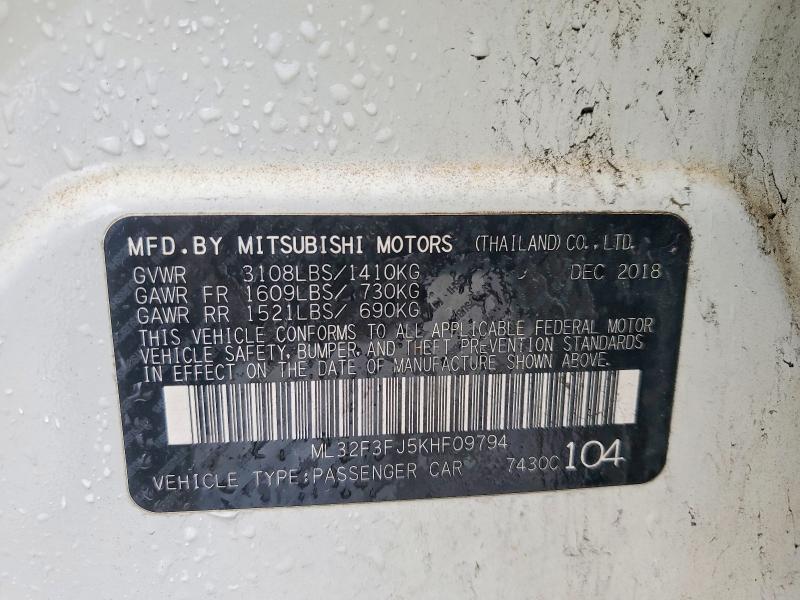 2019 Mitsubishi Mirage მანქანა იყიდება აუქციონზე, vin: ML32F3FJ5KHF09794, აუქციონის ნომერი: 54789156
