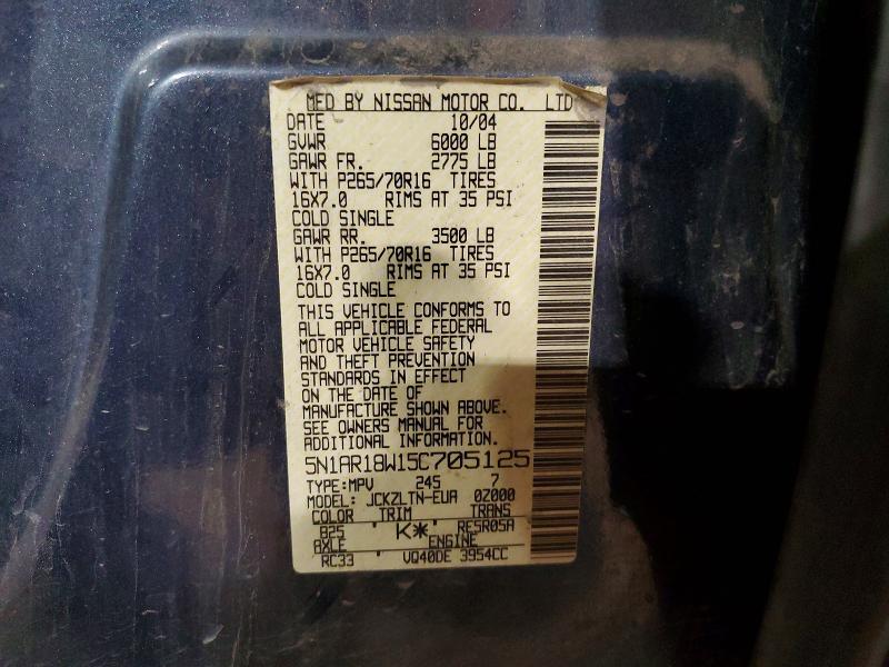 Auction sale of the 2005 Nissan Pathfinder, vin: 5N1AR18W15C705125, lot number: 55060216
