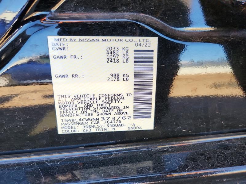 Продажа на аукционе авто 2022 Nissan Altima, vin: 1N4BL4CW6NN373762, номер лота: 52997106