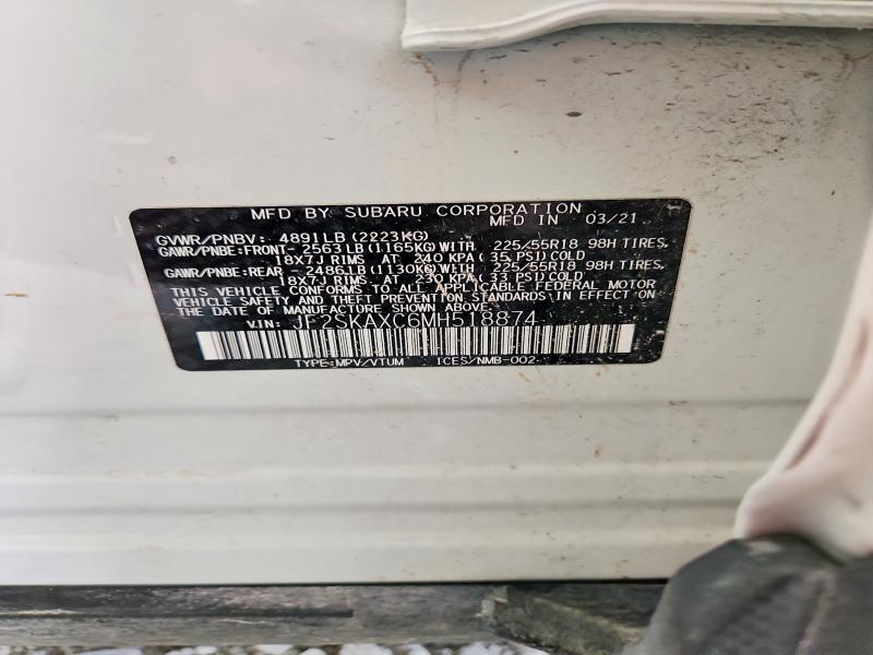 2021 Subaru Forester მანქანა იყიდება აუქციონზე, vin: JF2SKAXC6MH518874, აუქციონის ნომერი: 52184276