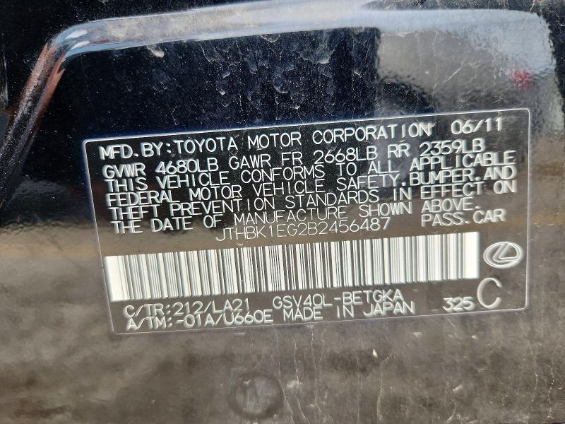 Aukcja sprzedaży 2011 Lexus Es, vin: JTHBK1EG2B2456487, numer aukcji: 52272816