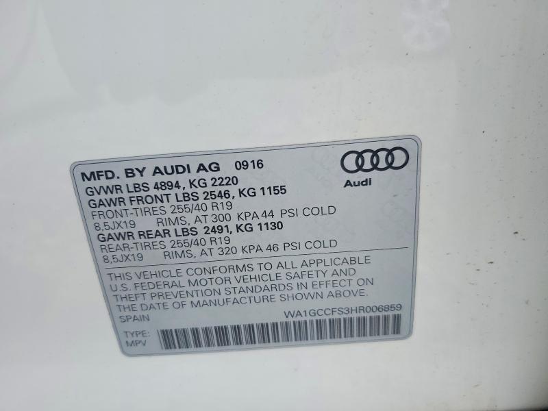 Продаж на аукціоні авто 2017 Audi Q3, vin: WA1GCCFS3HR006859, номер лоту: 55195066