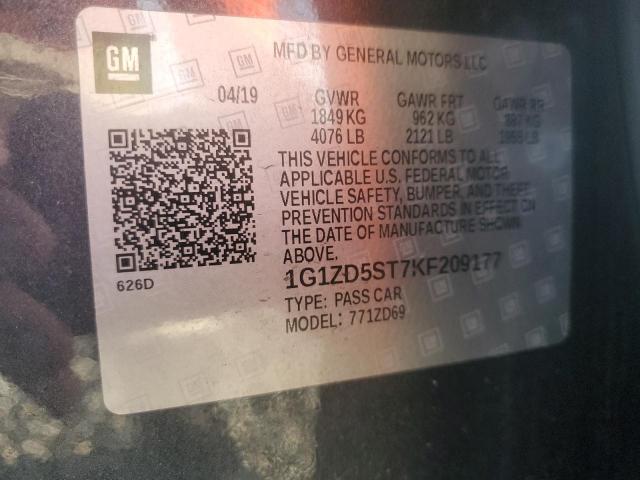 Продажа на аукционе авто 2019 Chevrolet Malibu, vin: 1G1ZD5ST7KF209177, номер лота: 55090986